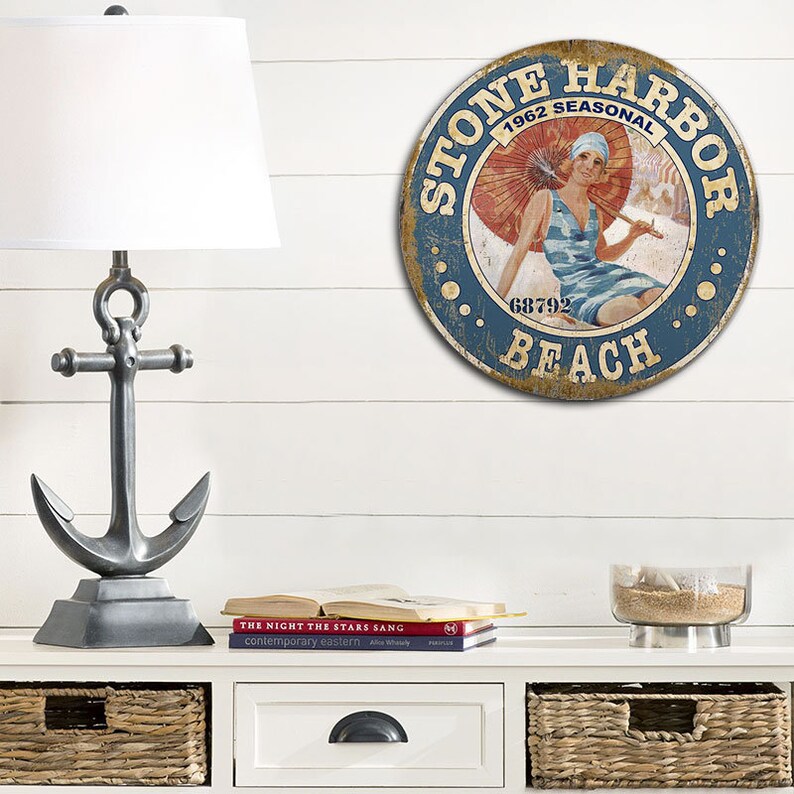 Wooden Stone Harbor NJ Beach Badge Sign Vintage Beach House Etsy