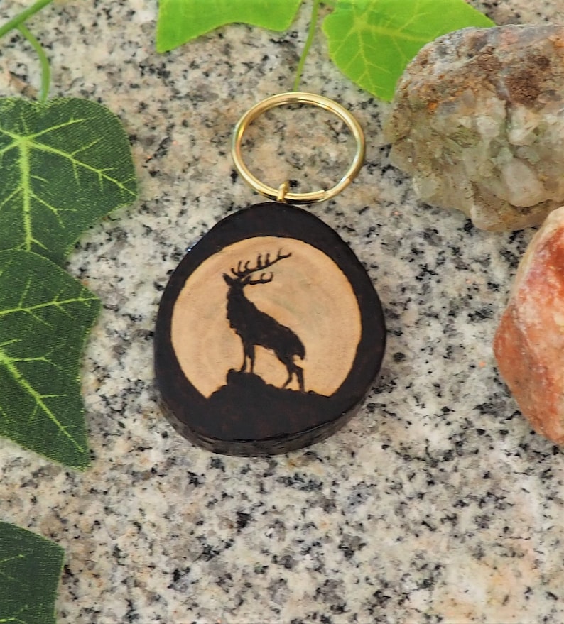 Stag pyrography key ring