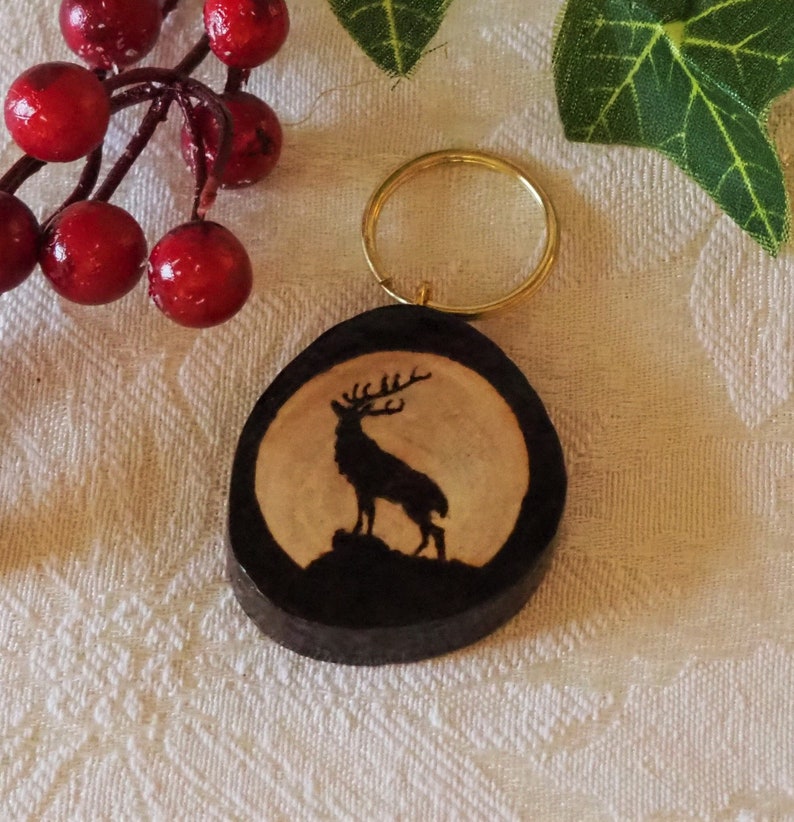 Stag pyrography key ring