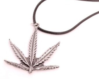 Cannabis Leaf Fine Britannia Pewter Necklace | Lead Cadmium & Nickel Free |  Handmade | Handcast | Made in USA | Made to Order