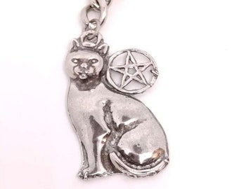 Pagan Kitty Cat Fine Britannia Pewter Keychain | Lead, Cadmium & Nickel Free |  Handmade | Handcast | Made in USA | Made to Order