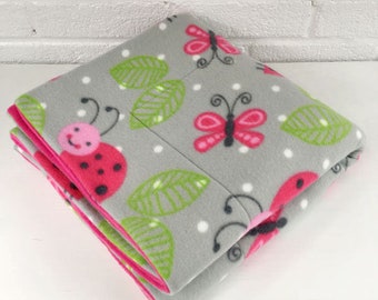 Piggy Blanket Cozy and Clean Rabbit Hedgehog Ladybugs on Black| Guinea Pig Absorbent Layer C/&C 2x5 Fleece Cage Liner
