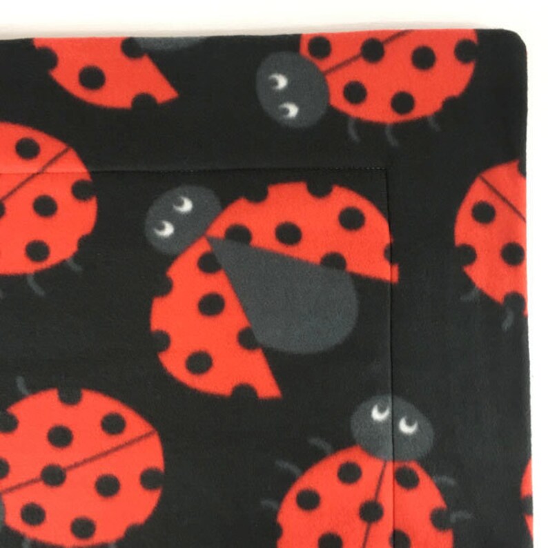 Piggy Blanket Cozy and Clean Rabbit Hedgehog Ladybugs on Black| Guinea Pig Absorbent Layer C/&C 2x5 Fleece Cage Liner