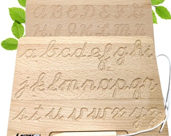 Montessori Cursive ABC Tracing Board | Natural Wood with Stylus
