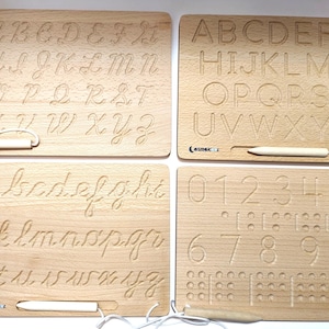 Montessori ABC Tracing Board | Cursive & Print, Natural Wood, 2 Pack
