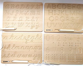 Montessori ABC Tracing Board | Cursive & Print, Natural Wood, 2 Pack