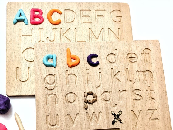 Montessori Uppercase / Lowercase ABC Alphabet Tracing Board Reversible  Wooden Montessori ABC Letters Tracing Board With Wooden Stylus Pen 