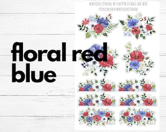 Patriotic Floral Planner Stickers: Red, White, and Blue