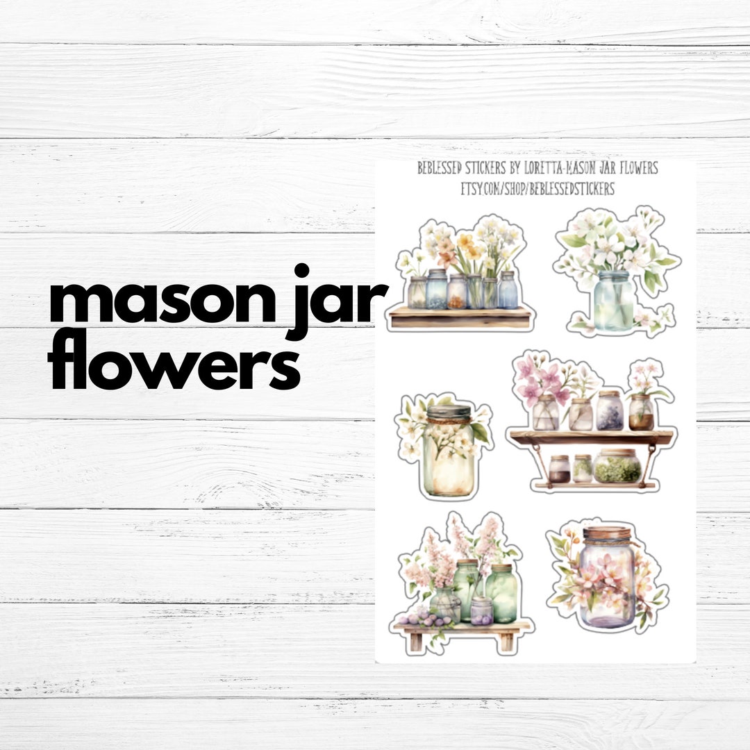 Flower Mason Jar Stickers Planner Floral Colorful Mason Jar Stickers ...