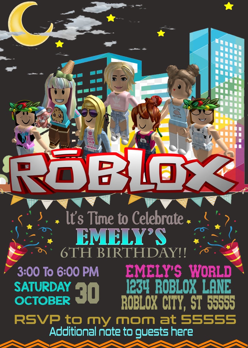 Girl Roblox Invitation Pink Roblox Birthday Party Roblox Party Printables Roblox Invite Roblox Party Personalized Invitation - 