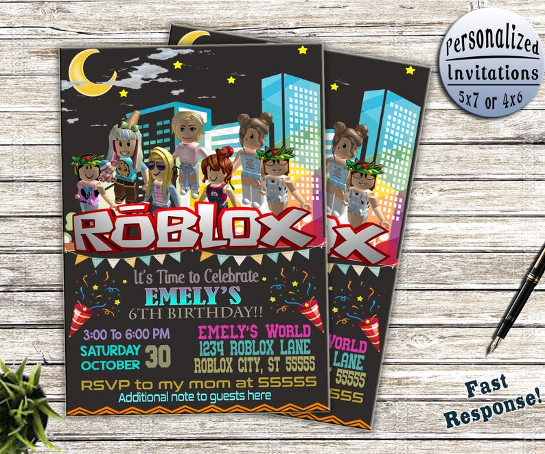 Girl Roblox Invitation Pink Roblox Birthday Party Roblox Party Printables Roblox Invite Roblox Party Personalized Invitation - how do you party in roblox