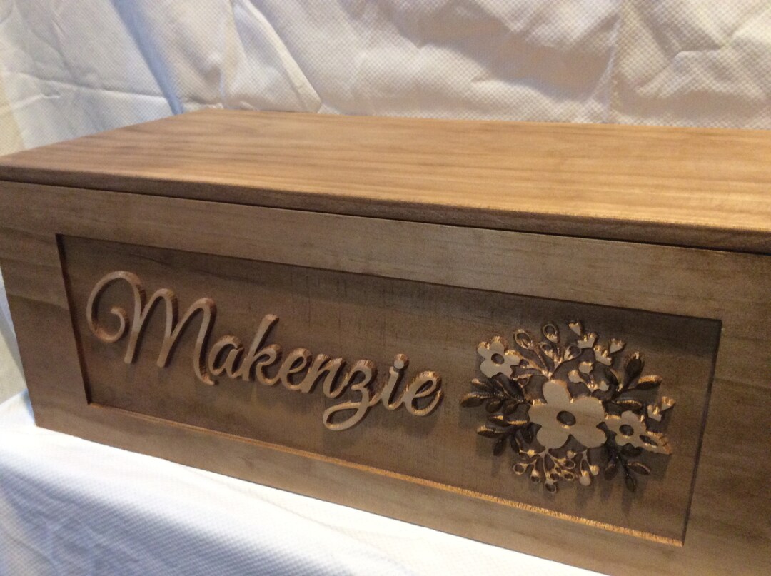 Carved Treasure Box Custom Toy Box Personalized Name & Flowers
