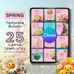 SPRING Canva Template Bundle | 25 Editable Spring-Themed Social Media Templates | Spring sayings, questions, and holidays | Instant Download