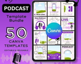 Paquete de plantillas de Canva para podcasts: Gráficos para redes sociales (Descarga instantánea)