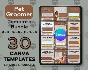 Pet Groomer Canva Templates: Social Media Graphics (Instant Download