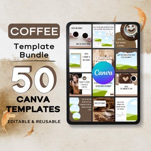 50 Coffee CANVA TEMPLATES | coffee shop, barista, cafe, espresso, coffee beans, coffee lover | Fully editable in Canva with free account