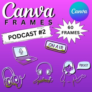 PODCAST CANVA Frames, Fully Editable, Perfect for podcast marketing, podcaster, audible, microphones, audio, CRICUT sublimation, printable