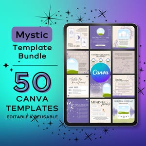 Mystic Canva Templates: Zodiac, Tarot, Spiritual Designs (New IG Sizing, Digital Download)