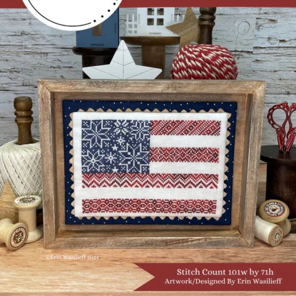 Erin Elizabeth Designs American Flag with Silk Pack, Cross Stitch