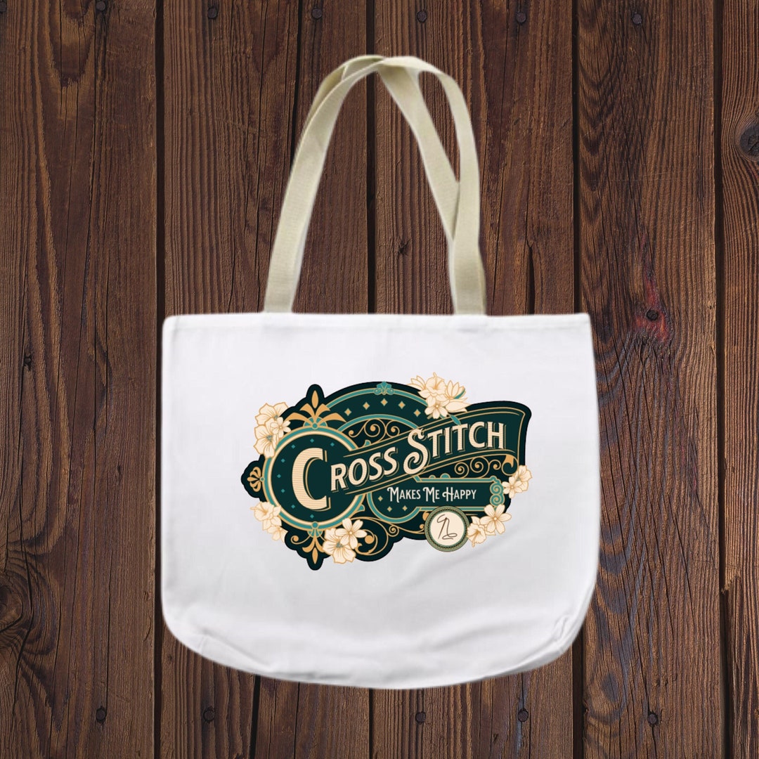 Cross Stitch Makes Me Happy, Tote Bag, Canvas, Bag, Stitching, Craft