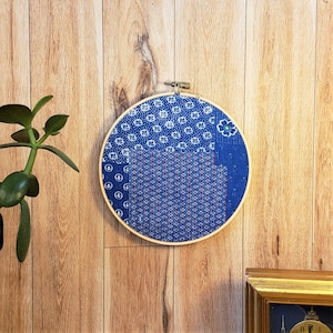 Red Dash Blue Patch Embroidered Hoop Wall Art