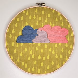 Mellow Muted Cloudy 3 Embroidered Hoop Wall Art