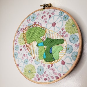 Ambered Green Shroomy Embroidered Hoop Wall Art