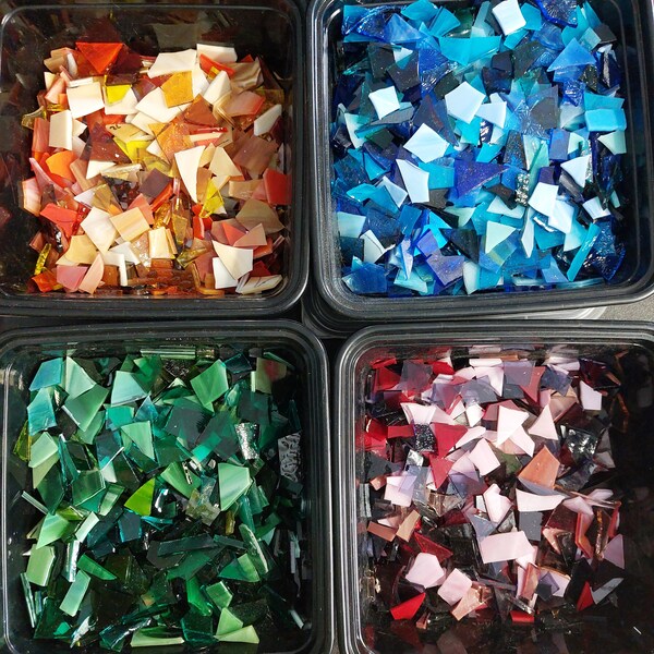 Glass scraps- FREE SHIPPING- choose your weight! Mosaic, GOG glass on glass, odds ends, other craft projects | mixed or sorted by color