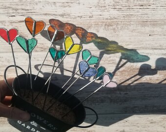 Small 7-8" heart plant stakes | rainbow, houseplant company keeper, stained glass flower pot decor, sun catchers, seed markers, plant sticks