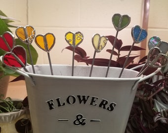 Mini 5-6" heart plant stakes | rainbow, houseplant company keeper, stained glass flower pot decor, sun catchers, seed markers, plant sticks