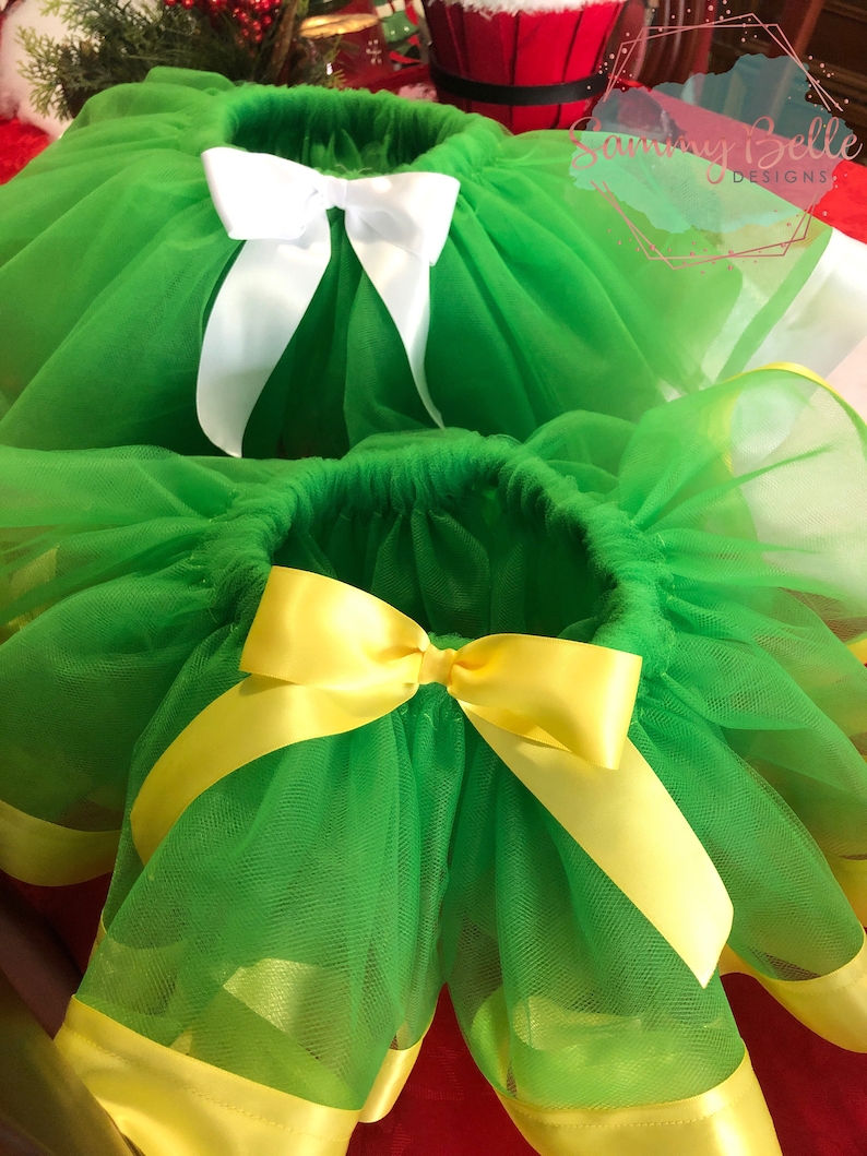 Christmas tutu Green ribbon tutu skirt Green and White Ribbon Trimmed Tutu