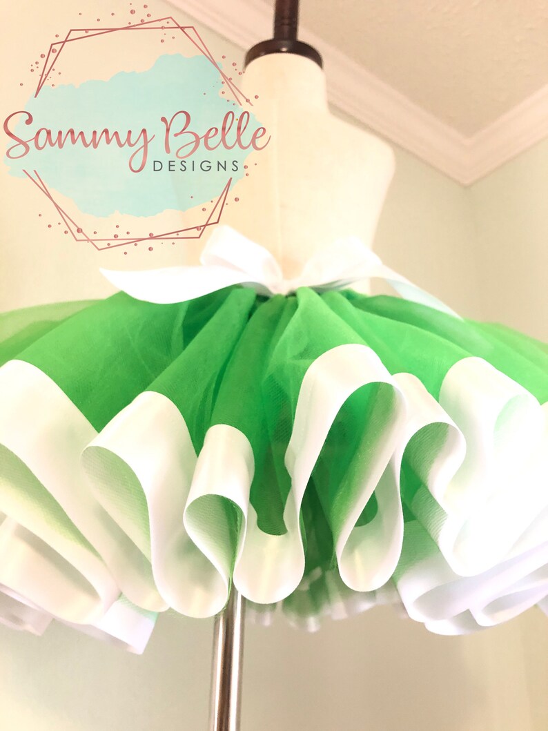 Christmas tutu Green ribbon tutu skirt Green and White Ribbon Trimmed Tutu