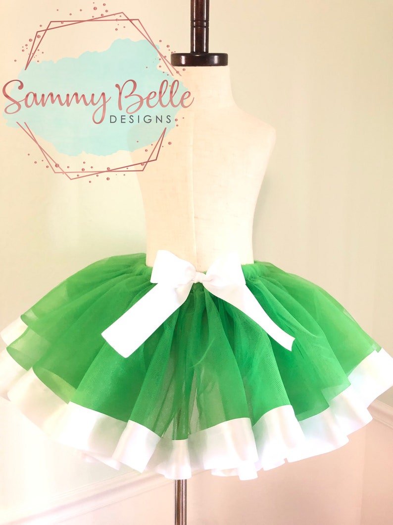 Christmas tutu Green ribbon tutu skirt Green and White Ribbon Trimmed Tutu