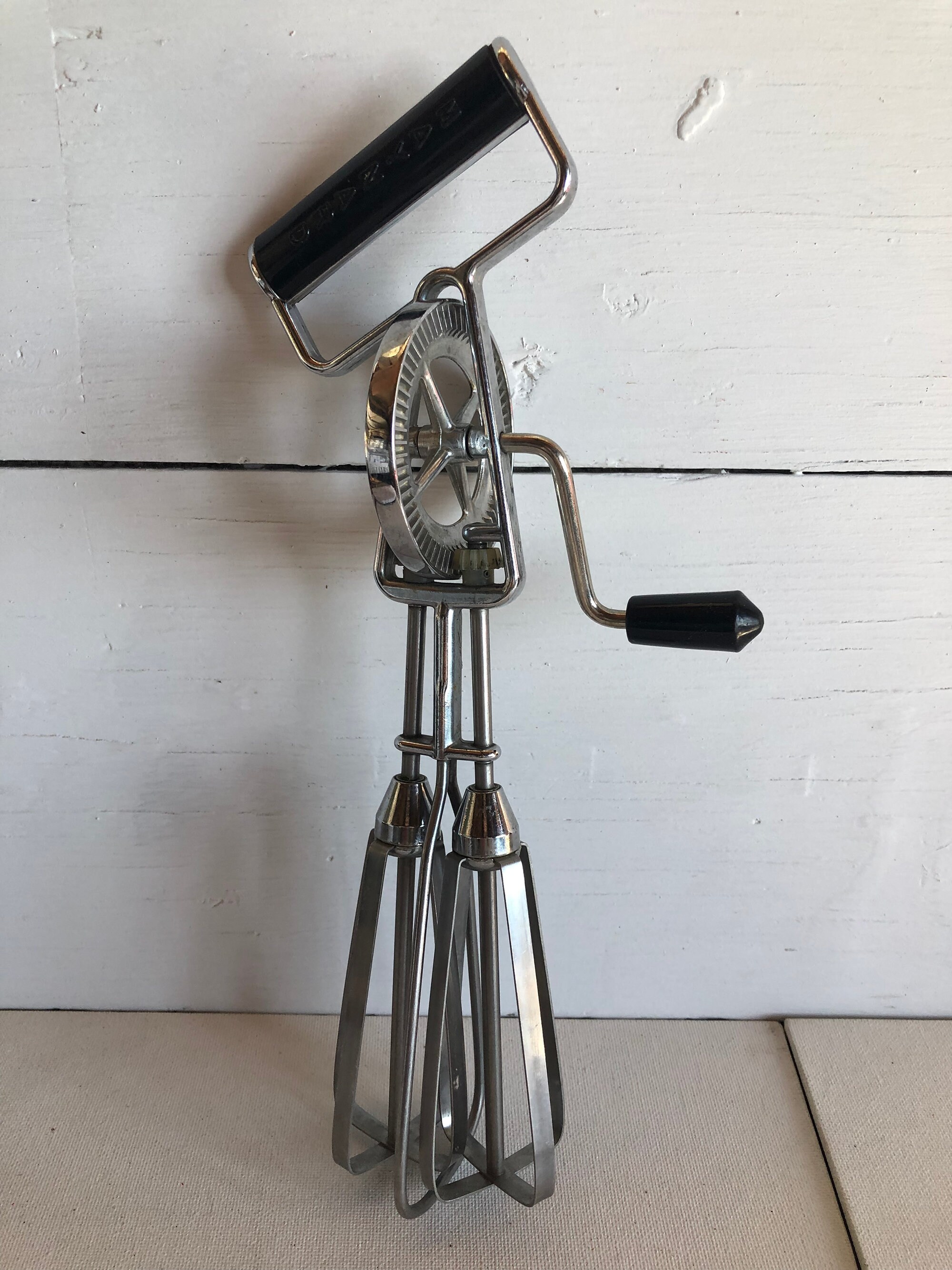 Vintage Maynard Hand Kitchen Mixer Stainless Steel Black 1950s Retro Mid Century Modern