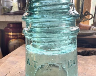 Telegraph Insulators Embossed Brookfield Glass Company Circa 1920s Antique Aqua Blue Glass BeeHive Style Railroad Collectible