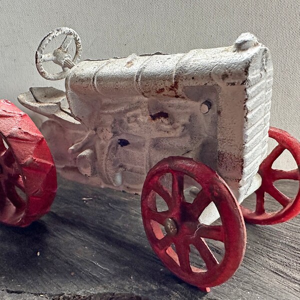 Antique Metal Cast Iron Farm Tractor Toy with Movable Steering & Wheel 1920's Children's Play Collectibles Memorabilia Retro Man Cave