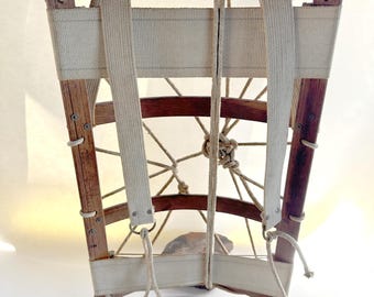 The Porter Wooden Back Pack Rack Antique Early 1900s Bent & Canvas Wood External Frame Camping Hiking Trekking Collectible