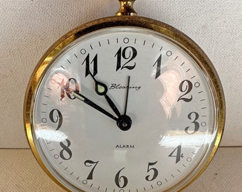 Vintage 1950s Blessing Windup Alarm Clock Round Mechanical Made in West Germany Collectible Mid Century Modern Decor