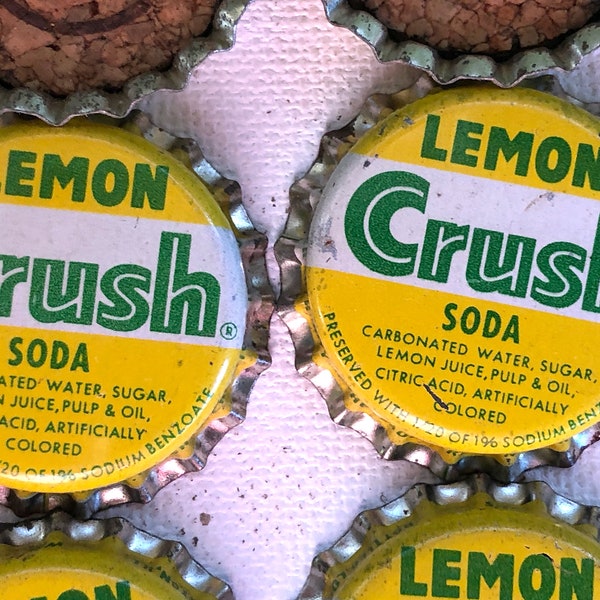 Lemon Crush Cork Lined Soda Pop Caps 1960s Unused Old New Stock Bottled in Evanston, IL Soda Pop Collector's Crafters Memorabilia