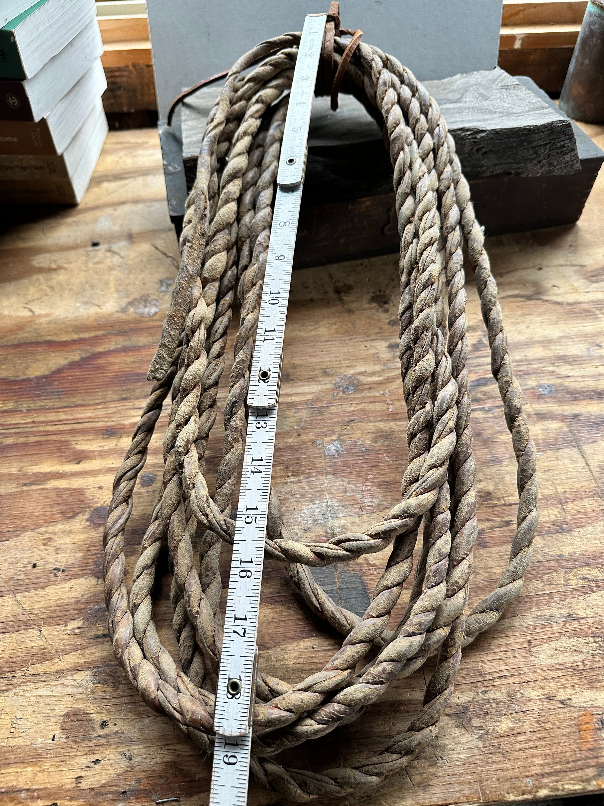 Antique Vaquero Braided Rawhide Riata Rope Cowboy Horse Lasso Western