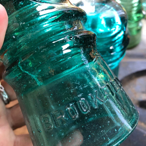 Telegraph Insulators Brookfield Glass Company Circa 1920s Antique Aqua Blue Glass BeeHive Style Railroad Collectible
