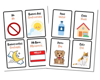 Beginner English-to-Spanish Flashcard Set - Includes 12 Introductory Items and Phrases! *INSTANT DIGITAL DOWNLOAD*