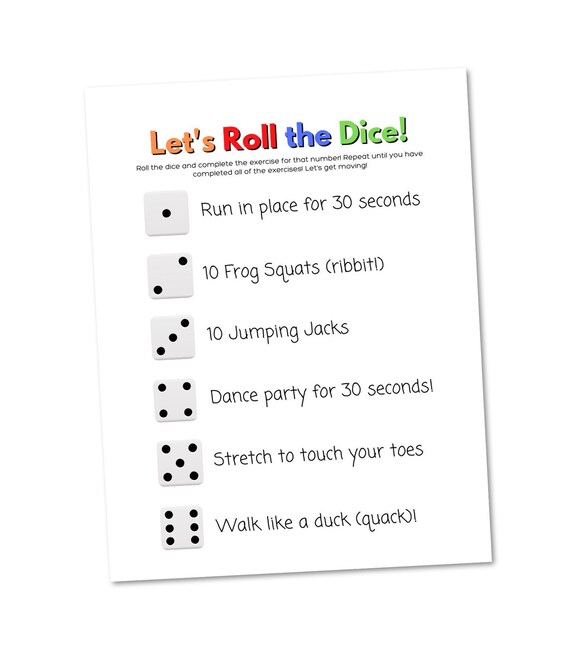 Making Exercise Fun Dice Exercise Game Mental Health / Etsy