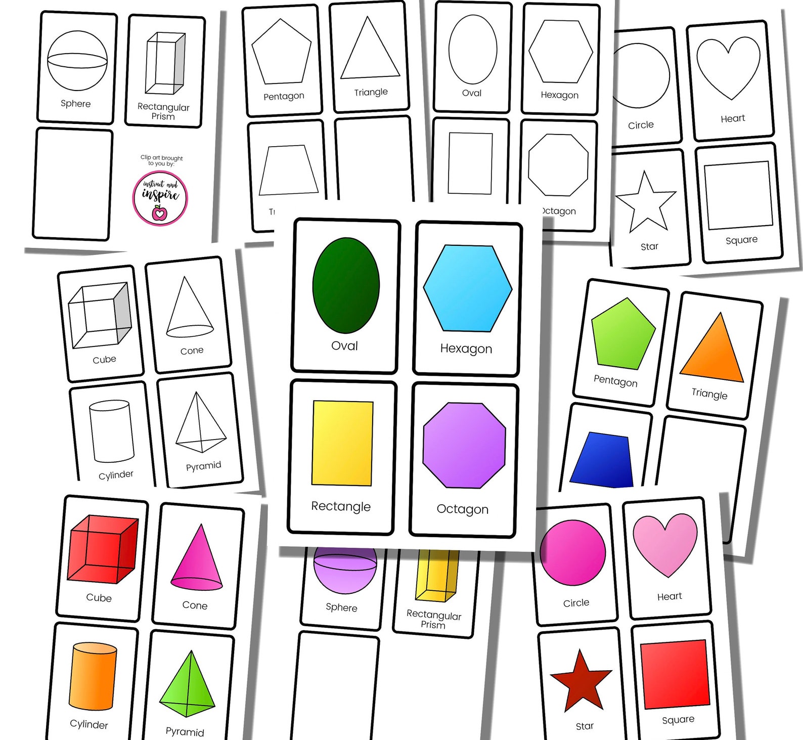 Printable 2D and 3D Shape Flashcards Bundle Black / White | Etsy