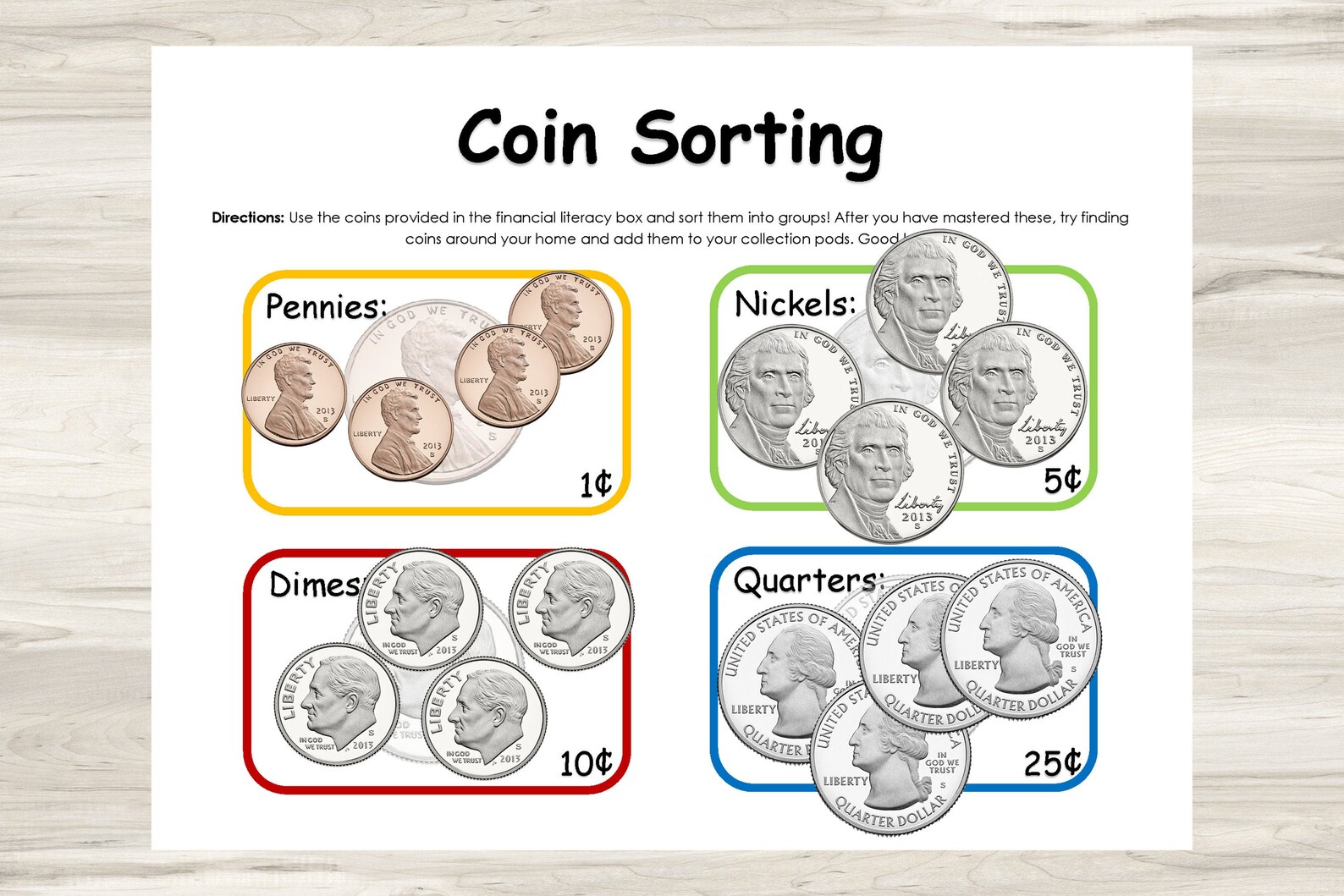 Beginner Coin Sorting Sheet Pods Available for Pennies Etsy