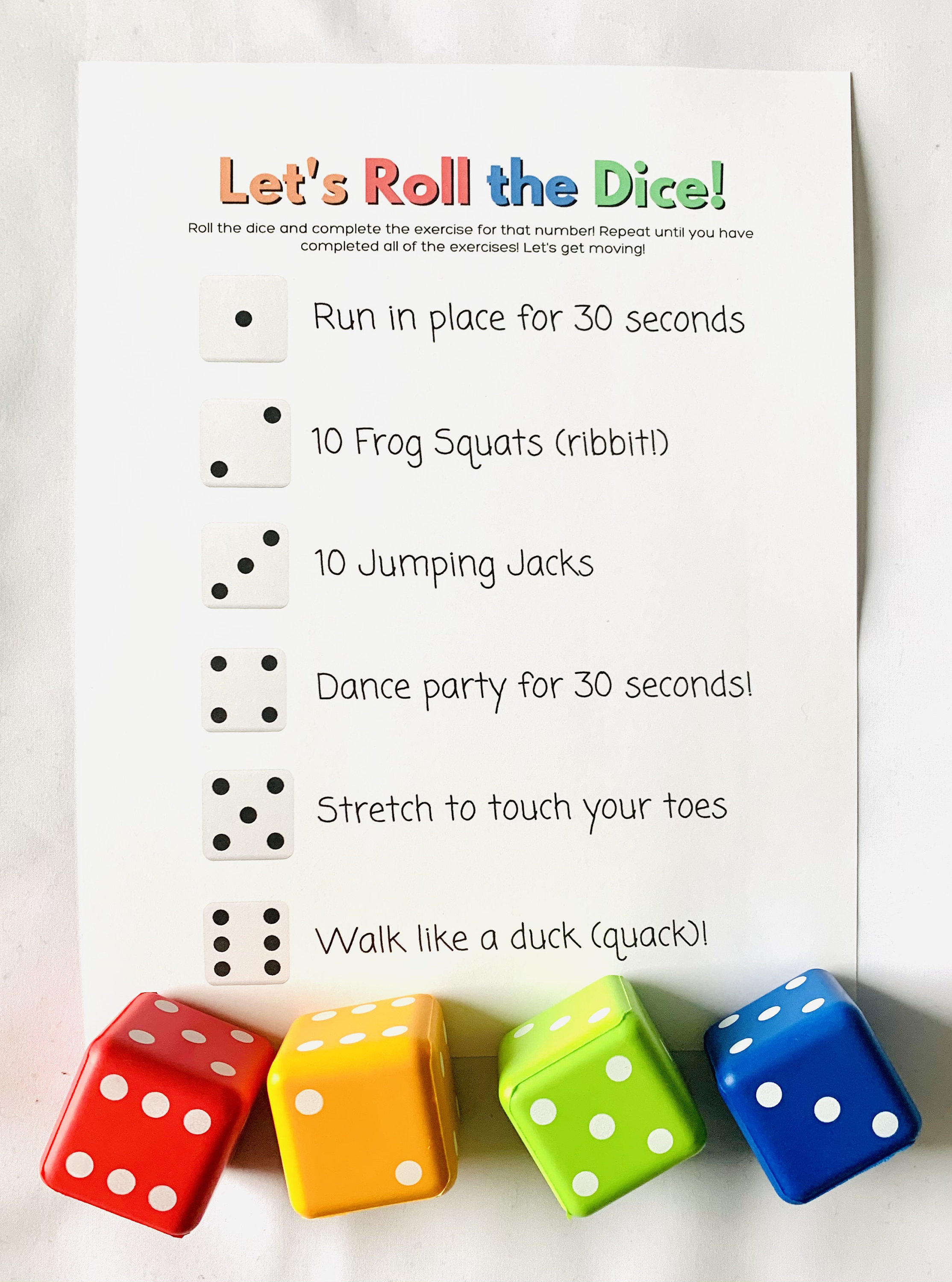 Making Exercise Fun Dice Exercise Game Mental Health / Etsy