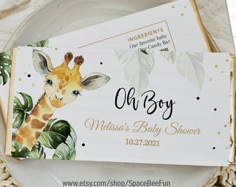 EDITABLE Safari Baby shower Boy Chocolate Bar Wrapper Template Candy Bar Wrapper, Young Wild Jungle Animals birthday Digital Download 007