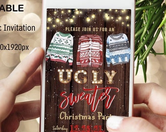 EDITABLE Electronic invitation christmas party Ugly Sweater invitation Holiday Phone invite Digital Invite Editable email invite template