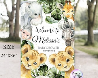 EDITABLE Safari Baby Shower Welcome Sign Wild Jungle Leopard baby shower animal Sage Green Twin boys Printable template Instant Downlo 077