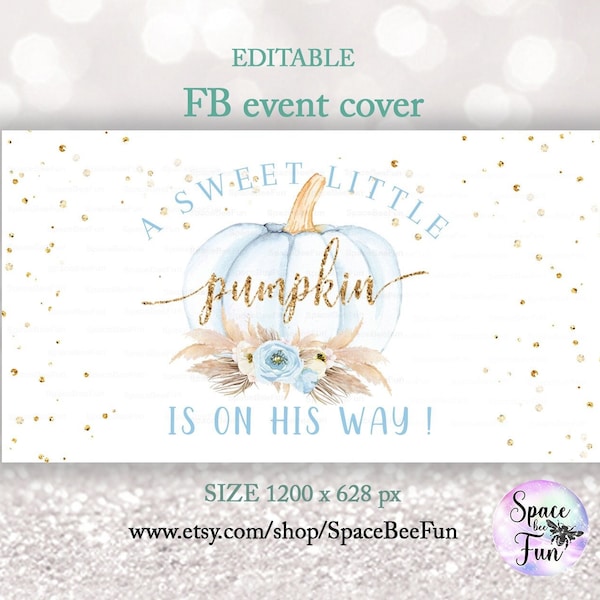 EDITABLE  event cover baby shower Fall Pumpkin boy baby shower Event Header Boho fall event cover A sweet little is on his way Template PU7